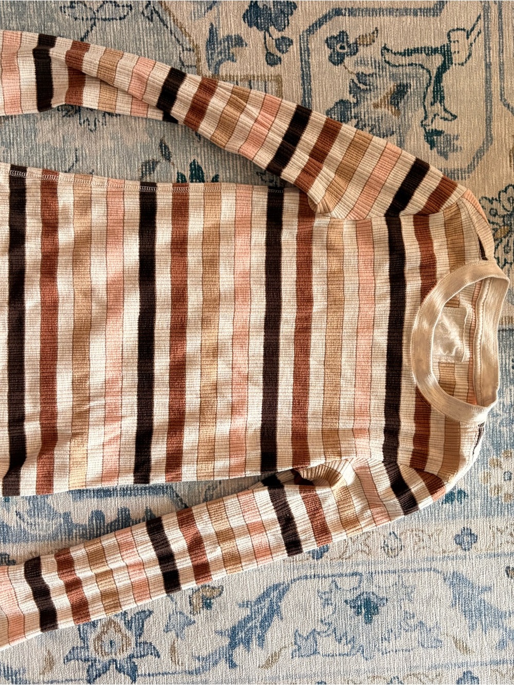 aerie Striped Ribbed Knit Top in Cream, Tan & Brown